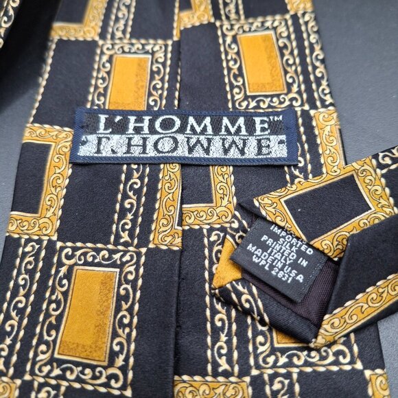 Vintage LHomme Baroque Geometric Print Designer Silk Necktie - Picture 3 of 4